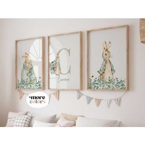 Rabbit Nursery Prints Nursery Decor, Nursery Wall Art, Green, Personalised, Gender Neutral,Boys Girls Nursery, Digital, Printable, Framed