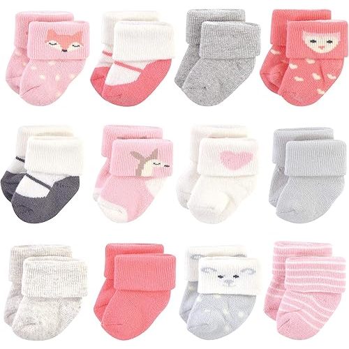 Hudson Baby Baby Girls' Cotton Rich Newborn and Terry Socks