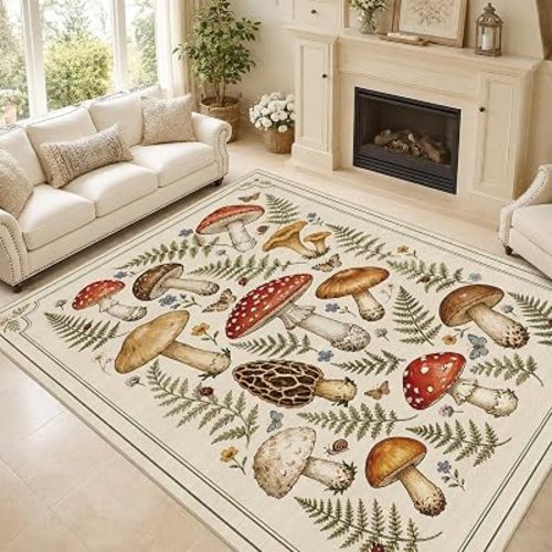 5x7 Mushroom Area Rug Cottagecore Wild Botanical Living Room Rugs
