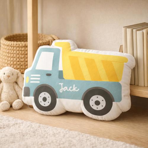 Dump Truck Shape Pillow, Personalized Nursery Decor, Construction Playroom Accent, Kids Room Cushion