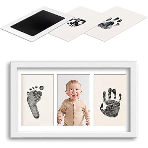 Inkless Baby Hand and Footprint Kit – Clean Touch Pad & Keepsake Frame for Newborns, Boy or Girl – Safe No-Mess Handprint & Footprint for Infant, Dog Paw Print, Nursery Decor (White)