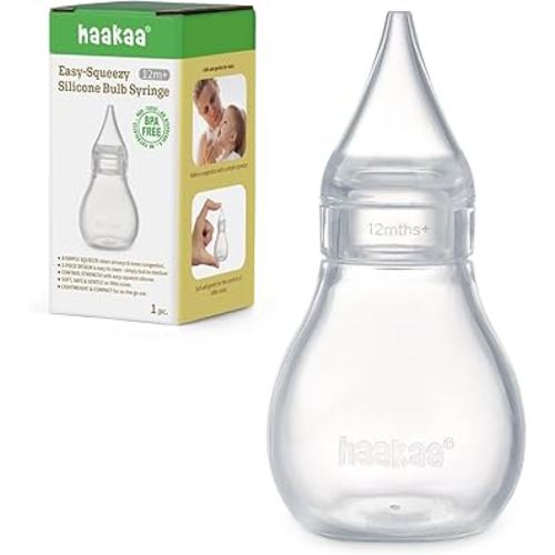 Haakaa Silicone Baby Nasal Aspirator | Nose Bulb Syringe | Easy-Squeezy Baby Nose Cleaner, Newborn Infant &Toddler - BPA Free Silicone