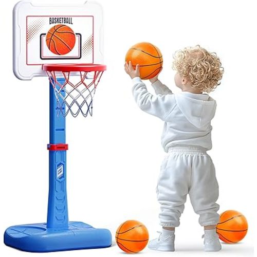 Toddler Basketball Hoop Indoor for Age 1-3, Height Adjustable Poolside Basketball Hoop with 3 Balls for Outdoor Game, Basketball Goal Sport Toys Birthday for Boys Girls 1 2 3 Year