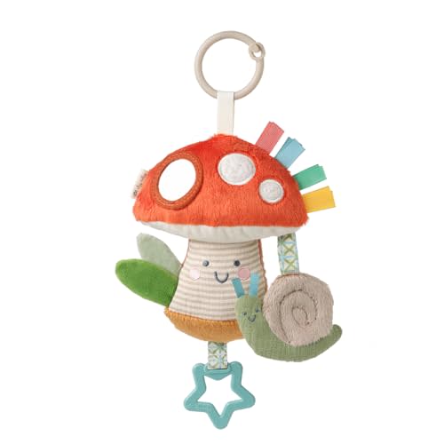 Itzy Ritzy Bitzy Traveler Car Seat & Stroller Toy for Babies – Developmental Sensory Toy Features Crinkle & Rattle Sounds & Multiple Textures –Hanging Travel Toy for On-the-Go Entertainment (Mushroom)