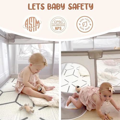 ZEEBABA Baby Playpen with Mat, 47x47 inch Playpen, Playpen for Babies and Toddlers, Small Baby Play Pens, Large Playpen for Toddler, Play Yard for Infants with 47" Play Mat, Playard with Gate - 47*47 inch Grey with mat