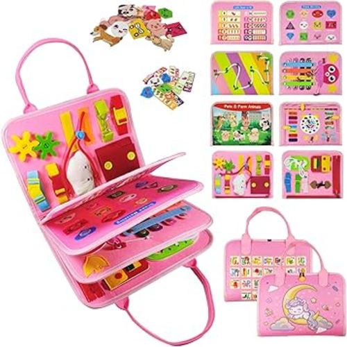 TenFans Busy Board - Montessori Toys for 3 4 5 Year Old - Sensory Toys for Toddlers 3-6 - Gifts for Girls Learning Fine Motor Skills - Educational Activities Travel Toys for Car Airplane