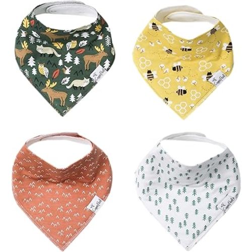 Copper Pearl Baby Bandana Bibs - 4 Pack Soft Cotton Baby Bibs for Drooling and Teething, Absorbent Drool Bibs for Baby Girl and Boy, Adjustable to Fit Newborns to Toddlers, Tons of Styles (Atwood)