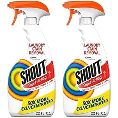 Shout Active Enzyme Laundry Stain Remover Spray, Triple-Acting Formula Clings, Penetrates, and Lifts 100+ Types of Everyday Stains - Prewash Spray 22oz (Pack of 2)