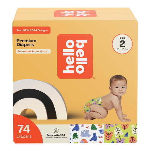 Hello Bello Premium Diapers Size 2, Happy Camper & Live Leaf Love Designs, 74ct Club Box