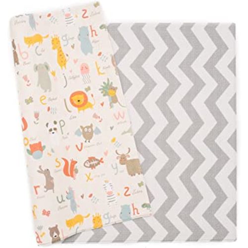Baby Care Play Mat (Large, Zig Zag - Grey) 82'' x 55'' Original One-Piece Reversible Rollable Waterproof Play Mat for Infants, Babies, Toddler, and Kids