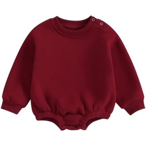 Gueuusu Newborn Warm Sweatshirt Romper Baby Boy Girl Solid Crewneck Long Sleeve Fleece Sweater Bodysuit Thick Winter Clothes