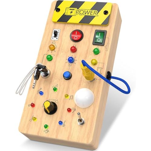 Montessori Toddler Toys-Baby Wooden Busy Board-Sensory Toys with Light Switch-Baby Travel Toys-Preschool Educational Learning Activities Toys-Gifts for Boys Girls Ages 1 2 3 4+ Year Old