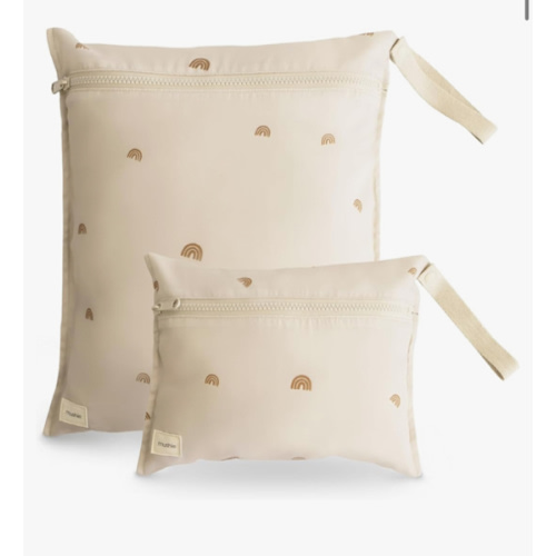 mushie Water Resistant Wet Bags | Large & Small Reusable Storage Bag for Baby Items and Travel | Zippered Pockets with Handle | Machine Washable, Set of 2 (Rainbows)