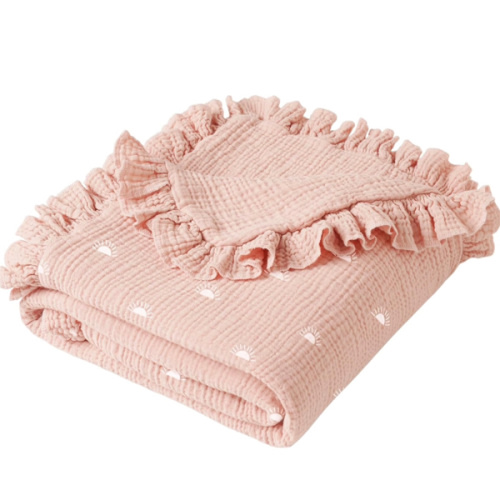 Konssy Flounce Muslin Baby Blankets, Cotton Crib Blanket for Baby Infant Toddler, Super Soft and Lightweight Nursery Blankets 40"x36" (Sun)