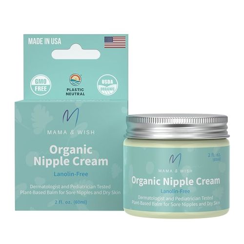 USDA Organic Nipple Cream Safe for Breastfeeding - Breastfeeding Nipple Balm | Lanolin-free, Breastfeeding Essentials Safe for Nursing, Non-GMO Unscented (2 oz 1 Pack)