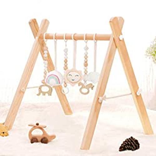 Amazon.com : HAN-MM Wooden Baby Gym with 6 Wooden Baby Toys Foldable Baby Play Gym Frame Activity Gym Hanging Bar Newborn Gift Baby Girl and Boy Gym (Natural Color) : Baby