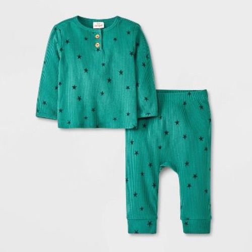 Baby Boys' Cozy Ribbed Top & Bottom Set - Cat & Jack™ Dark Green 0-3m