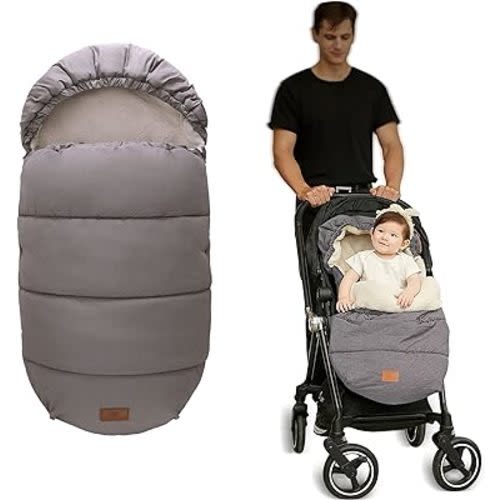 LAT Baby Warm Bunting Bag Universal,Waterproof Stroller Sleeping Bag for Cold Weather, Toddler Footmuff,Newborn Sleep Sack Thicken Keep Warm Windproof (Detachable, Grey)