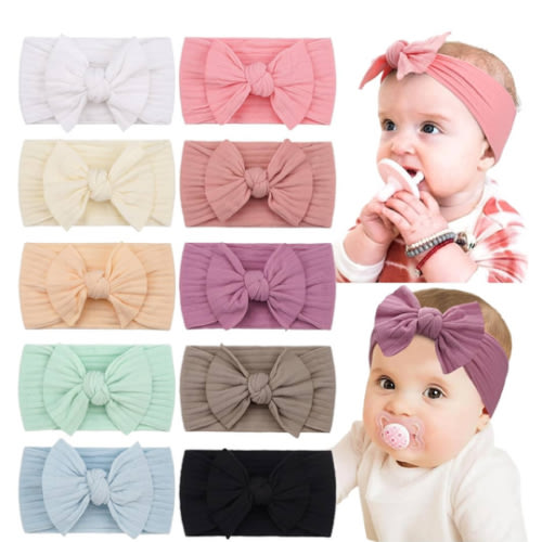 CÉLLOT 10 Colors Super Stretchy Soft Knot Baby Girl Headbands with Hair Bows Nylon Head Wrap For Newborn Baby Girls Infants Toddlers Kids
