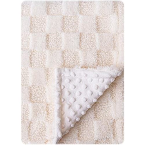 Soft Checkered Baby Blankets for Unisex Girls or Boys Breathable Gender Neutral Nursery Double Layer Blankets with Dotted Backing for Newborn Toddlers (30” X 40”)