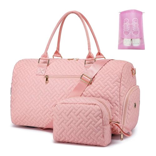 Duffle Bag for Travel, Weekender Bag with Shoe Compartment, Carry On Overnight Bag for Women with Toiletry Bag, Gym Bag with Wet Pocket, Hospital Bags for Labor and Delivery Beige