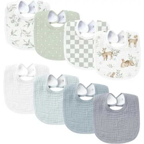 Konssy Muslin Baby Bibs 8 Pack Baby Bandana Drool Bibs Cotton for Unisex Boys and Girls, Soft Absorbent Set for Teething and Drooling