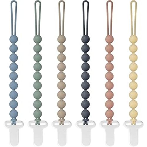 Pacifier Clips, 6-Pack Silicone Pacifier Holder Clip with Stylish Round Design, 100% Food Grade Silicone, Safe Essentials for Newborns Baby Boys and Girls