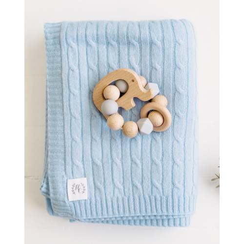 Cashmere Cable Knit Baby Blanket - Sky