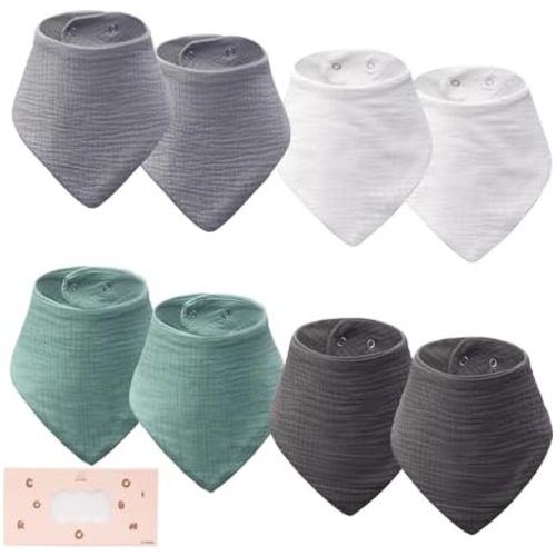Baby Bibs 8-Pack - Adjustable Cotton Drool Bibs, Waterproof & Absorbent for Newborn to Toddler, Unisex Boys & Girls