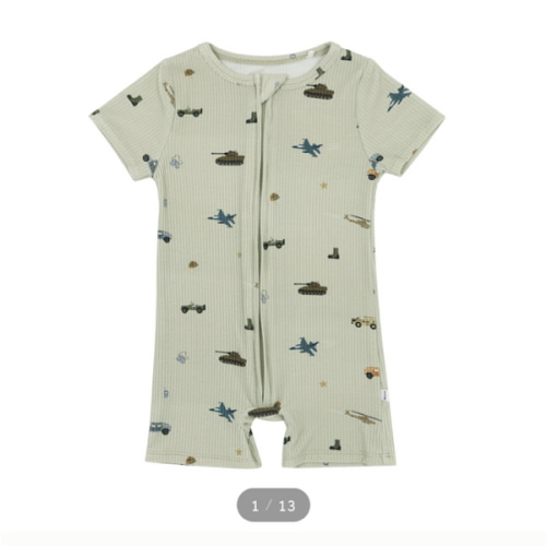 Military Small Ribbed Summer Zip Romper