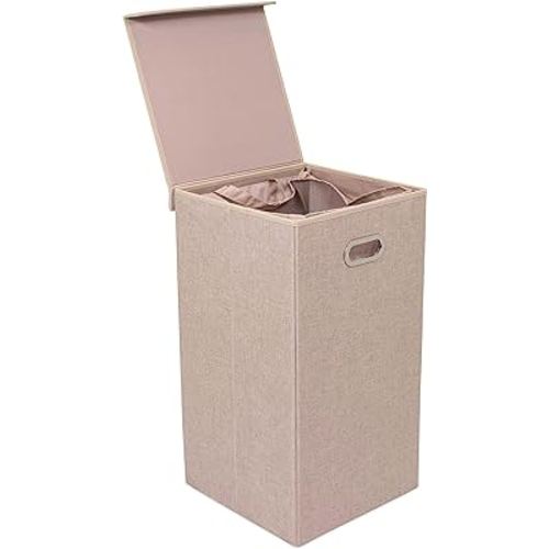 Laundry Hamper with Lid | Removable mesh bags | Single Compartment Clothes Hamper | Cream