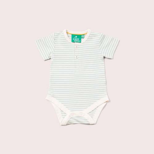 Blue Striped Organic Short Sleeve Baby Bodysuit