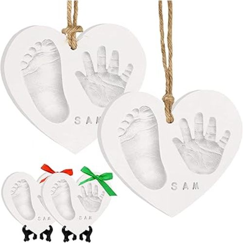 Baby Handprint Footprint Ornament Keepsake Kit - Newborn Imprint Ornament Kit for Baby Girl, Boy - Personalized New Baby Gifts for New Parents - Hand Print Christmas Ornament Kit (Duo Heart)