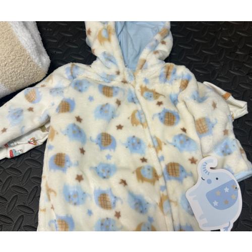 Little Beginnings White Plush Teddy Bears Hooded Footed Onesie Sz 6-9 months