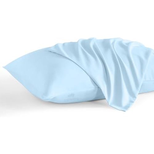 600 Thread Count Egyptian Cotton Pillowcases Set of 2, Super Soft and Breathable Zipper Closer Travel Pillow Cases, 16x22 Inches, Light Blue Solid