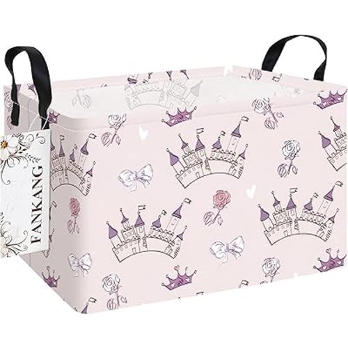 FANKANG Storage Bins, Nursery Hamper Canvas Laundry Basket Foldable with Waterproof PE Coating Large Storage Baskets for Kids Boys and Girls, Office, Bedroom, Clothes,Toys(Rec-Princess Castle