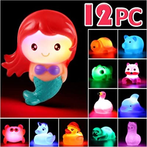Laxdacee No Hole Bath Toy, 12 Pack Light up Animal, Flashing Color Tub Toys for Toddler Swimming Pool Party Bathtub Bathroom Shower Game, Bathtub Floating Water Toy for Infant Kid Toddler Boy Girl