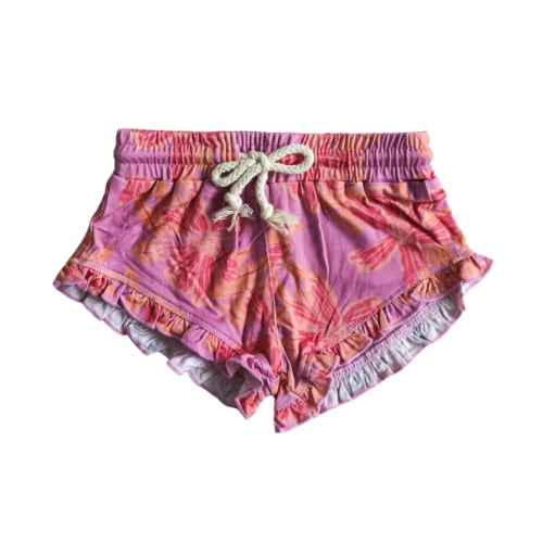 Pink Wildflower Wave Little Surfer Girl Ruffle Shorts