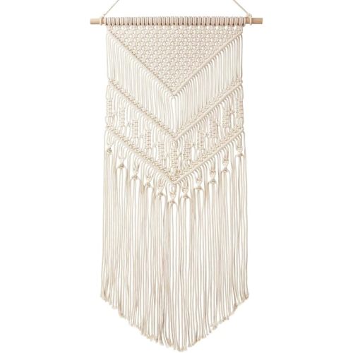 Mkono Macrame Wall Hanging Art Woven Boho Home Décor, Geometric Beautiful Yarn Tapestry Wall Decor for Bedroom, Nursery, Apartment, Dorm Decoration, Christmas Gift for Teen Girl Mom, 17" W x 33" L