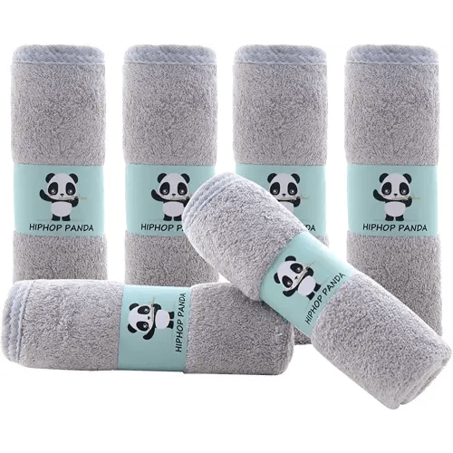 HIPHOP PANDA Baby Washcloths, Rayon Made from Bamboo - 2 Layer Ultra Soft Absorbent Newborn Bath Face Towel - Reusable Baby Wipes for Delicate Skin - Grey, 6 Pack