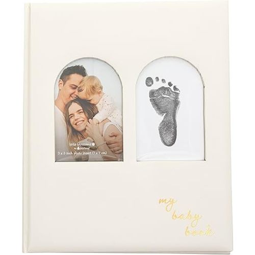 Arched Window Baby Book, Baby Girl or Baby Boy Keepsake, Baby Milestone Book, Pregnancy Journal, With Ink Pad For Newborn Handprint or Footprint, Cream