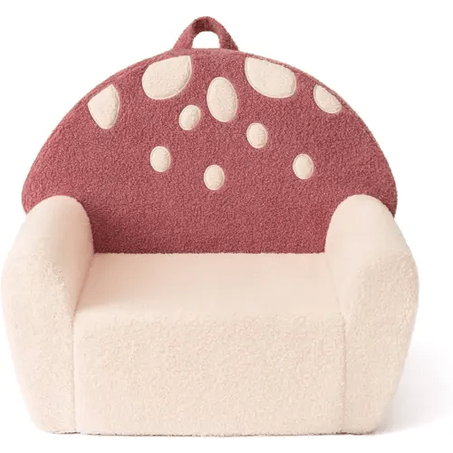 Blissful Diary Toddler Chair Comfy, Foam Kids Chair with Soft Teddy Plush, Toddler Reading Armchair with Cute Mushroom Designs- Rusty Red