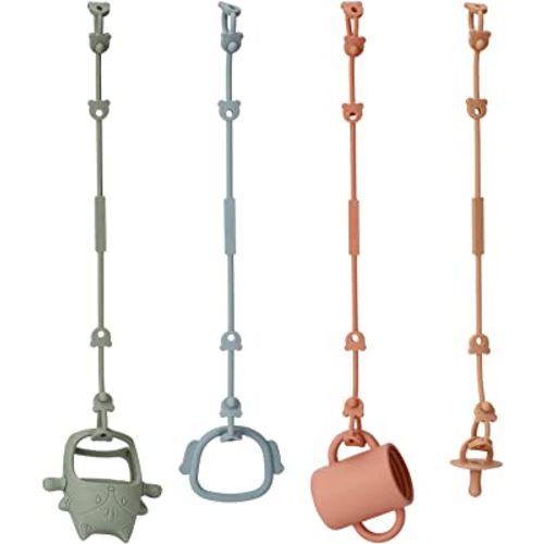 Eoopoon 4 Pack Toy Safety Straps, Stretchable Silicone Pacifier Chains, Adjustable Baby Bottle Toy Teethers Harness Strollers Straps for High Chair, Hanging Baskets, Cribs, Car Seat, Shopping Trolley