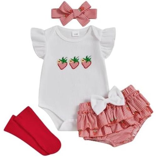 Baby Girl Summer Outfit Short Sleeve Sunflower Embroidery Romper+Shorts+Headband+Socks Infant Clothes Set