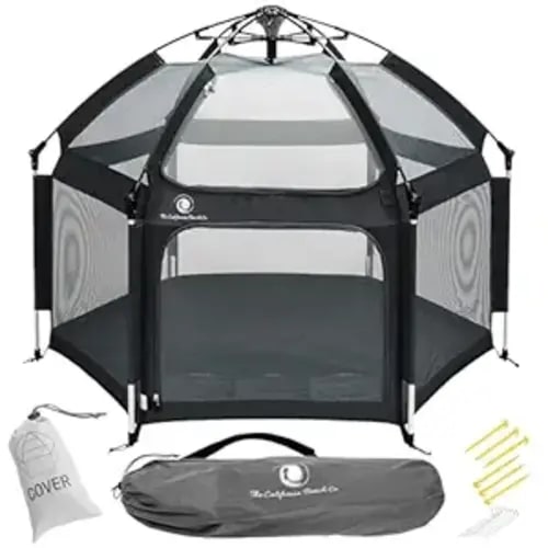 POP 'N GO PLAYPEN - Indoor & Outdoor Baby Playpen for Babies and Toddlers - Baby Beach Tent, Foldable, Portable W/Canopy, Travel Bag, & Mosquito Net - Pop Up Pack and Play Tent (Black)