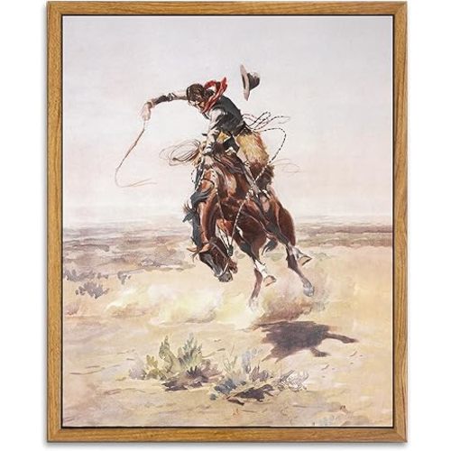 KBKBART Vintage Framed Canvas Wall Art, Western Cowboy Art Prints Southwestern Artwork Prints Farmhouse Wall Decor for Western Bedroom Bathroom Decor (8"x10")