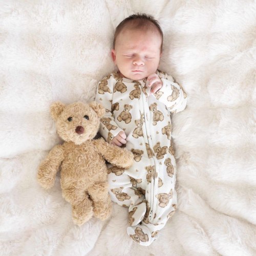 Beary Sweet Bamboo Waffle Zipper Footie