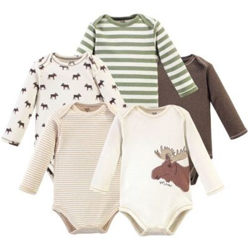 Touched By Nature Baby Boy Organic Cotton Long-sleeve Bodysuits 5pk, Moose, 12-18 Months