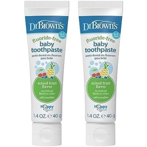 Dr. Brown's Fluoride-Free Baby Toothpaste,Infant & Toddler Oral Care,Mixed Fruit,2-Pack,1.4oz/40g,0-3 Years
