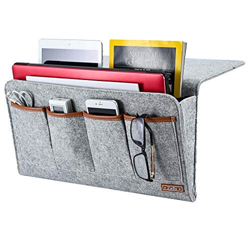 Zafit Bedside Caddy, 7 Pockets Large Size Bedside Storage Organizer Bedside Organizer Caddy for Magazine Remotes Phone (17.3'' x 18.1'', Light Grey)